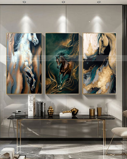 Spirit of Gold – Luxury Horse Canvas Set of 3