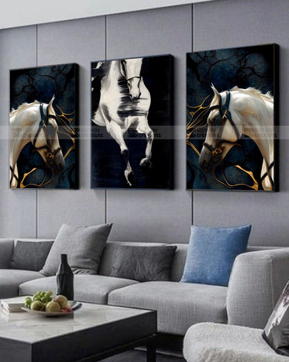 Grace & Power – White Horse Canvas Set of 3
