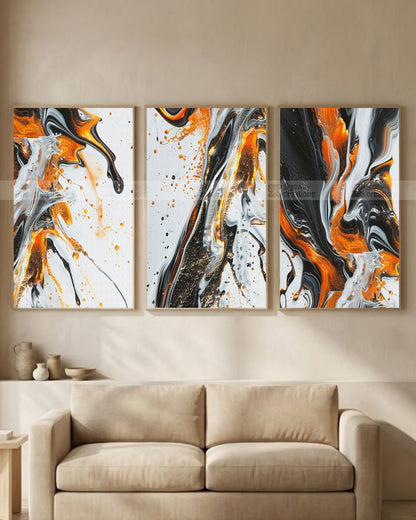 Liquid Fire – Abstract Pour Canvas Set of 3