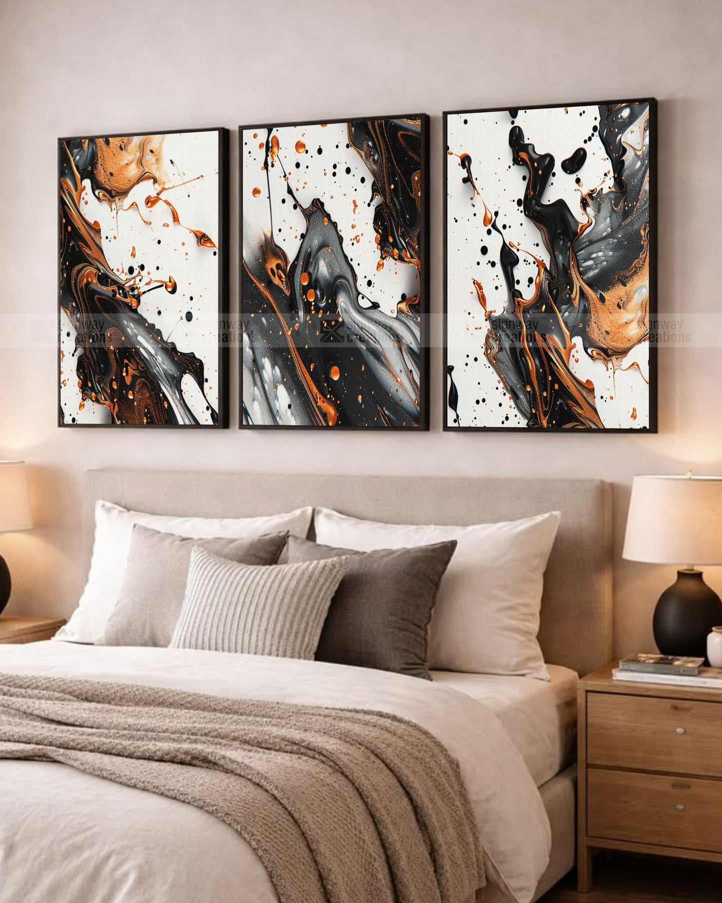 Splatter & Flow – Black Copper Canvas Set of 3