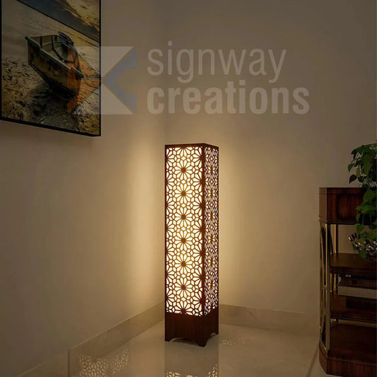 Pillar Shape Floor Lamp with Flower Pattern Design for Living Room, Bedroom