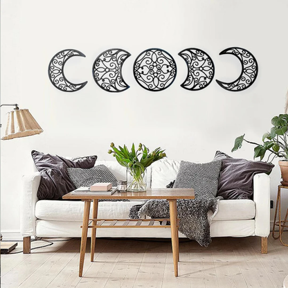 Five-Piece Wooden Cutout Moon Phase Set Wall Hanging