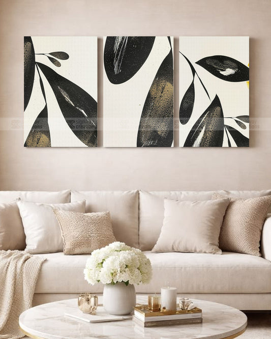Black Stem – Monochrome Botanical Canvas Set of 3