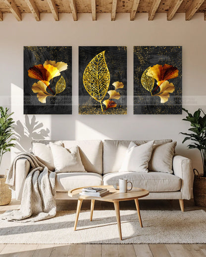 Gold After Dark – Luxury Botanical Canvas Set of 3
