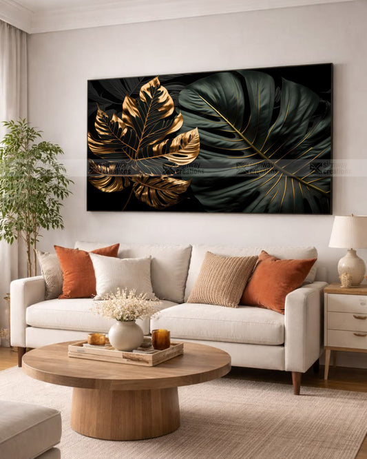 Dark Green & Gold Monstera Leaves