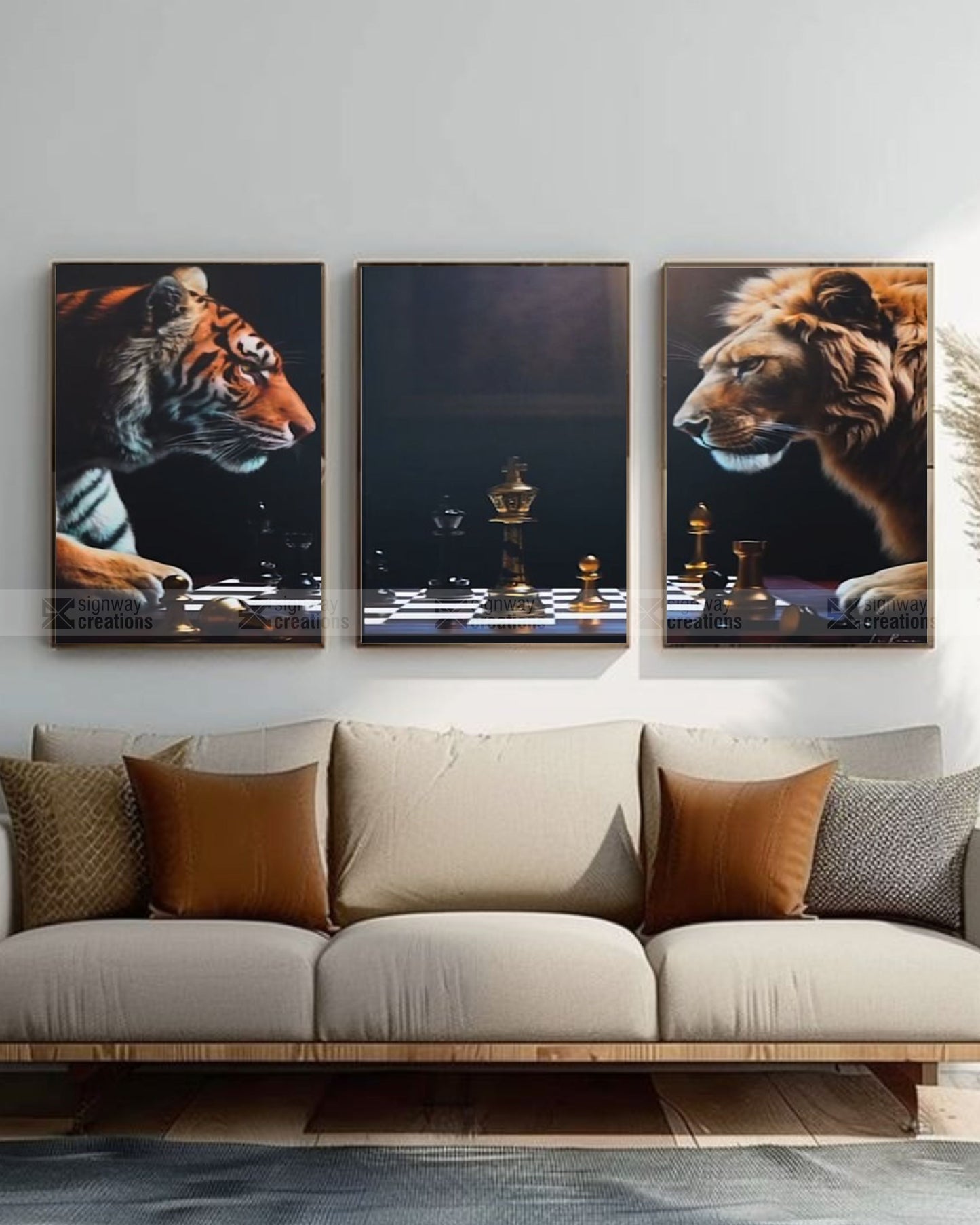 The Grand Game – Lion & Tiger Chess Canvas Set of 3