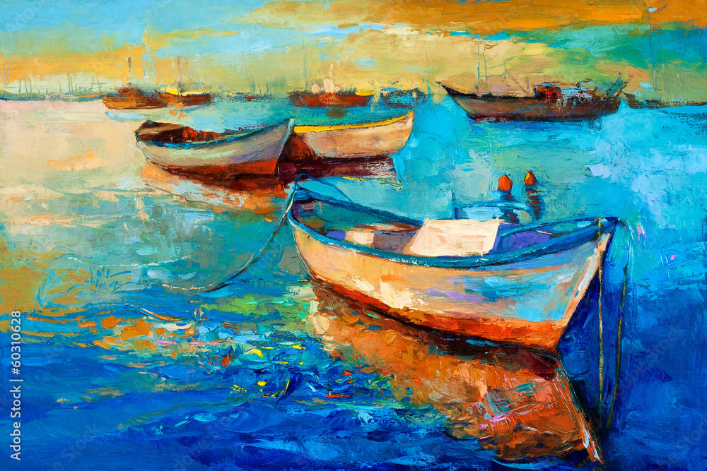 Still Waters – Coastal Boats Oil Painting
