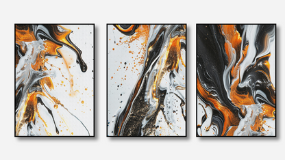 Liquid Fire – Abstract Pour Canvas Set of 3