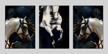 Grace & Power – White Horse Canvas Set of 3
