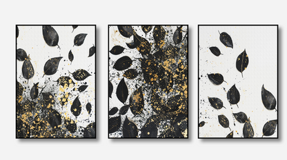 Black Leaf & Gold Splash Canvas