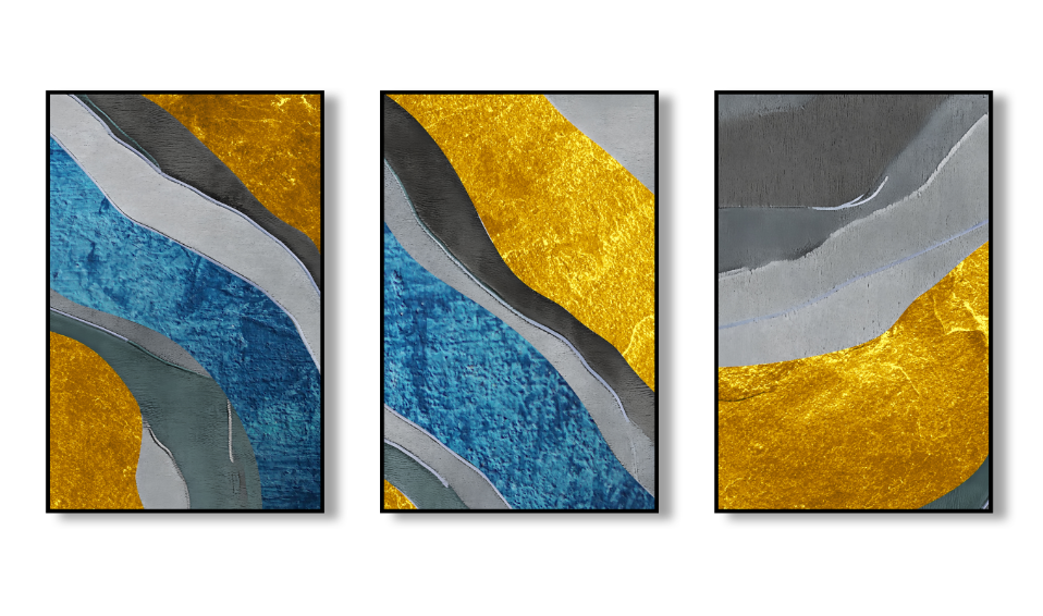 Gold & Tide – Abstract Canvas Set of 3