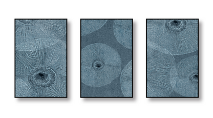 Blue Radial – Tonal Abstract Canvas Set of 3