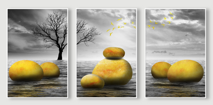 Golden Stones – Zen Surreal Canvas Set of 3