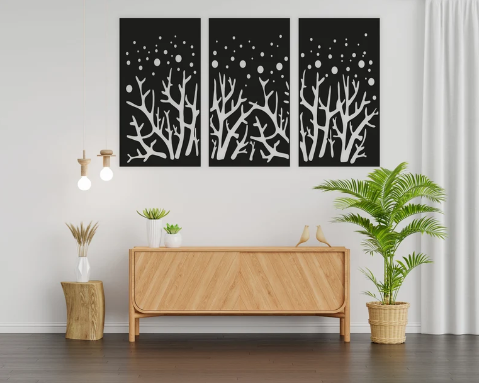 Set of 3 Acrylic Wall Decor, Branch Wall Art, Gift for Nature Lover, Wooden Farmhouse Gift