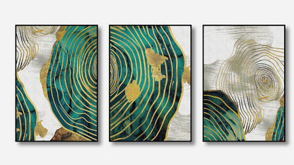 Gold Contour – Teal & Gold Abstract Canvas Set of 3