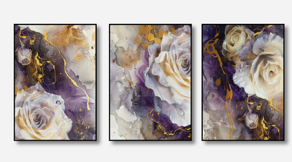 Violet Rose – Purple & Gold Canvas Set of 3
