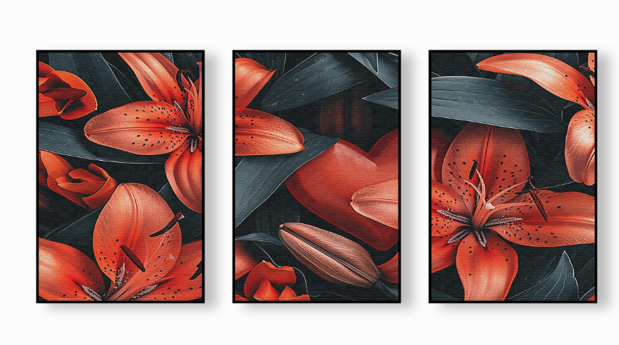 Tiger Lily – Dark Floral Canvas Set of 3
