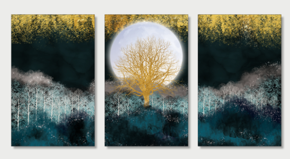 The Moon Tree – Celestial Forest Canvas Set of 3
