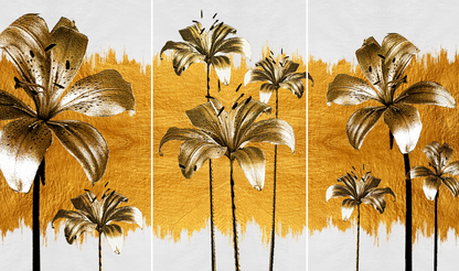 Gold Lily – Black & Gold Floral Canvas Set of 3