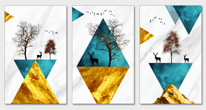 Into the Wild – Geometric Nature Canvas Set of 3