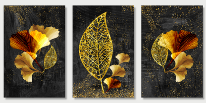 Gold After Dark – Luxury Botanical Canvas Set of 3