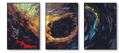 Chaos & Cosmos – Dark Swirl Canvas Set of 3