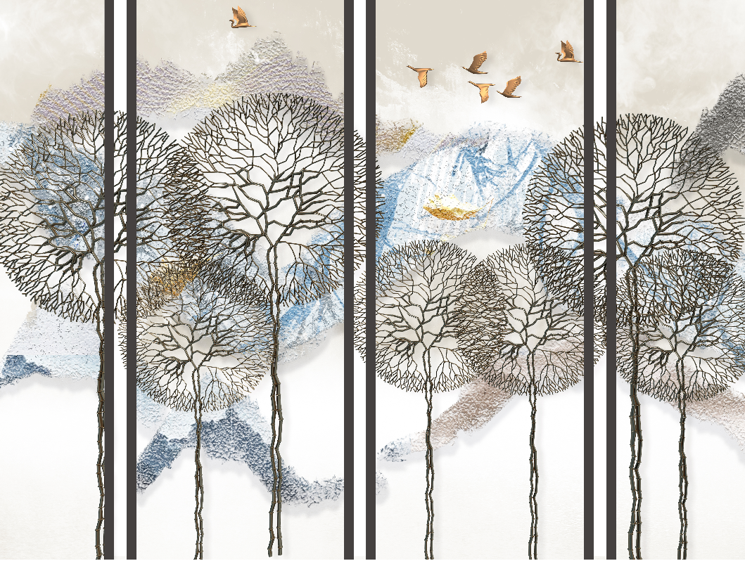 The Five Trees – Japanese Line Art Canvas Set