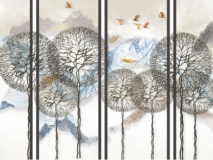 The Five Trees – Japanese Line Art Canvas Set