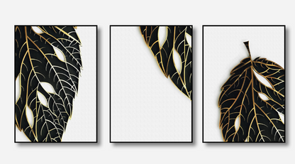 Leaf & Light – Black Gold Canvas Set of 3
