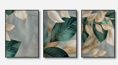 Emerald & Gold – Luxury Leaf Canvas Set of 3