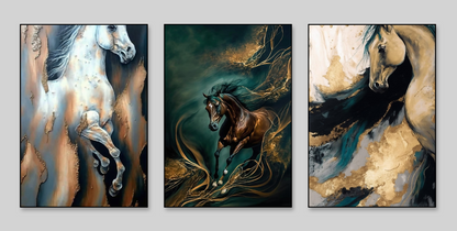 Spirit of Gold – Luxury Horse Canvas Set of 3