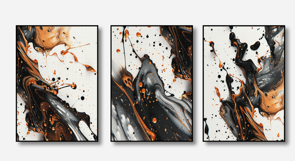 Splatter & Flow – Black Copper Canvas Set of 3