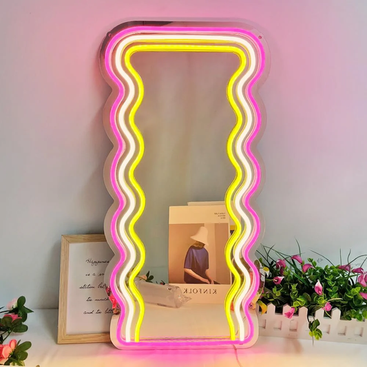 Wavy Acrylic Mirror Neon Signs for Wall Decor