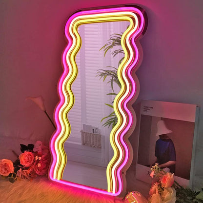 Wavy Acrylic Mirror Neon Signs for Wall Decor
