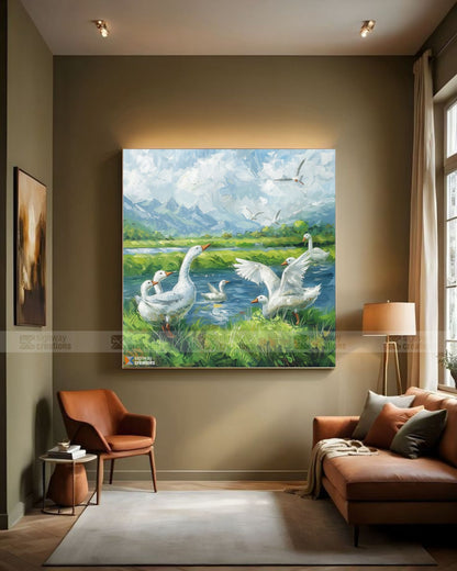White Geese by the River