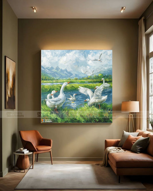 White Geese by the River