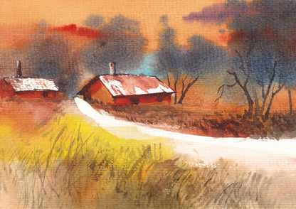 Rural Sunset Watercolour