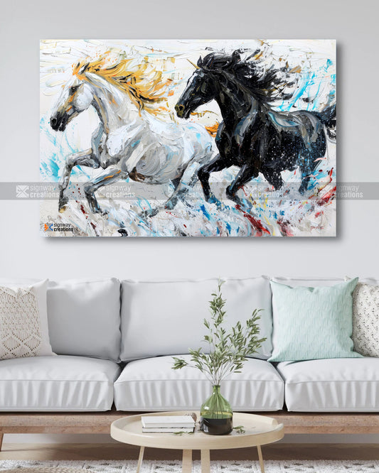 Black & White Horses Abstract Canvas