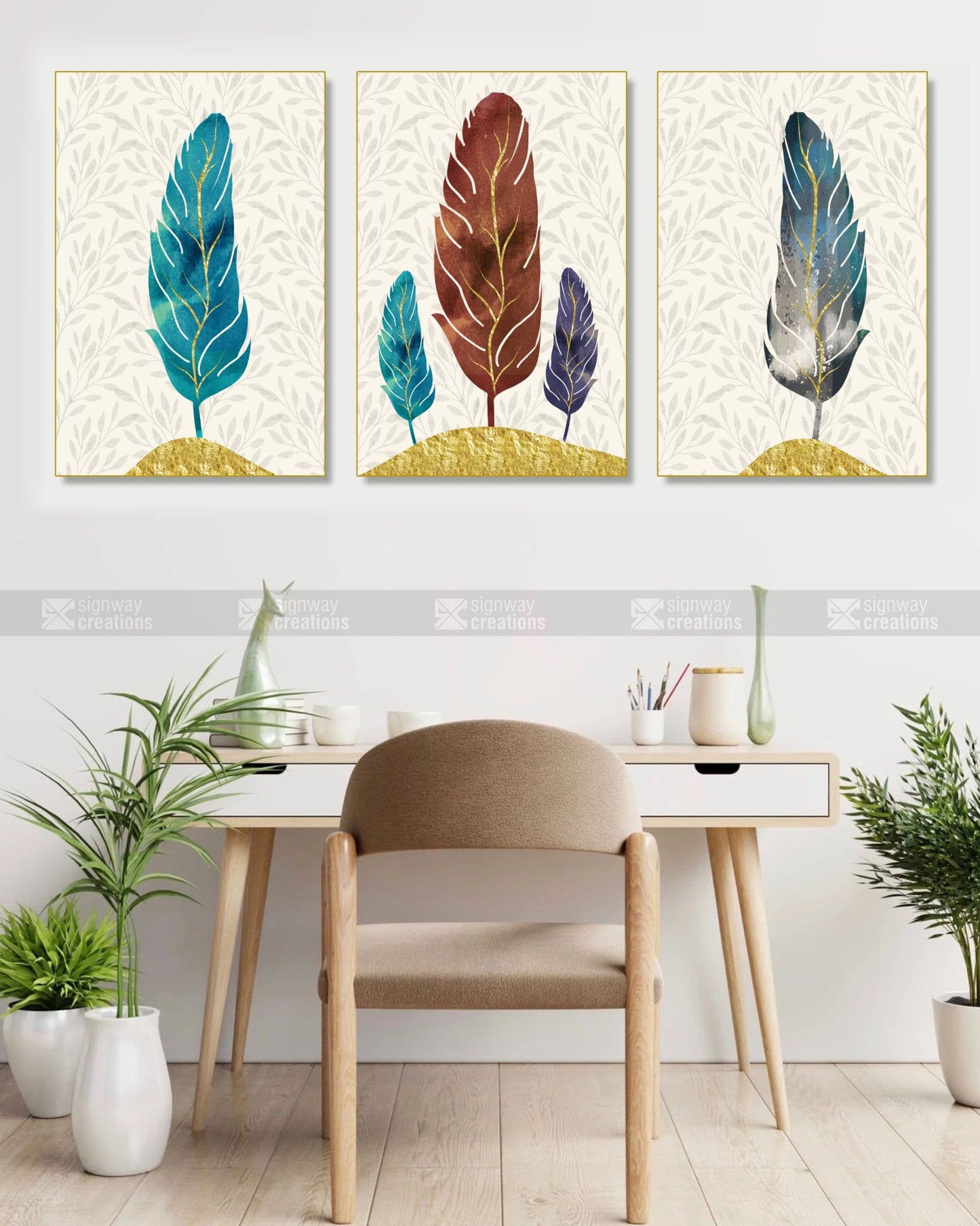 Watercolour & Gold Wall Canvas Set of 3