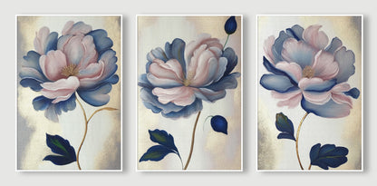 Soft Bloom Blush & Navy Floral Canvas Set of 3