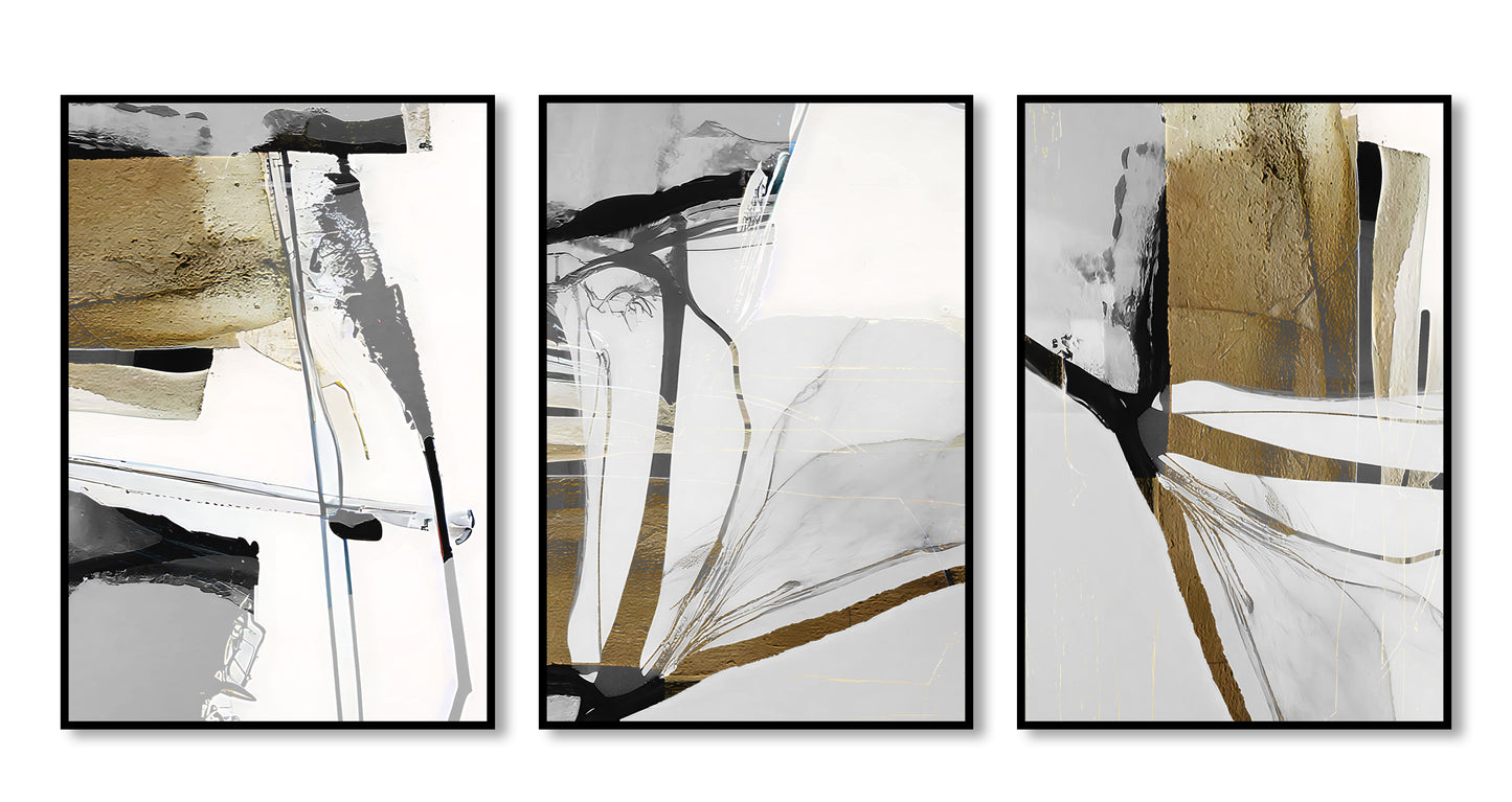 Gold Stroke – Contemporary Abstract Canvas Set of 3