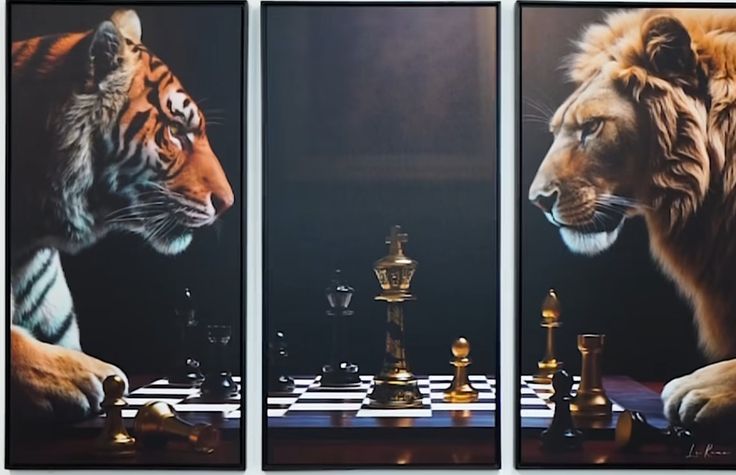 The Grand Game – Lion & Tiger Chess Canvas Set of 3