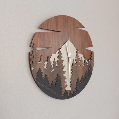Mountain Wall Clock, Wooden Wall Art, Layered Clock, Mountain Wall Decor, Nature Wall Decor, Forest Wall Clock,Nature Art, Gift, Unique gift