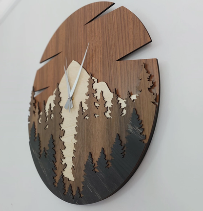 Mountain Wall Clock, Wooden Wall Art, Layered Clock, Mountain Wall Decor, Nature Wall Decor, Forest Wall Clock,Nature Art, Gift, Unique gift