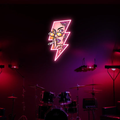 Women Face In Lightning Neon Sign | UV Neon Sign | Acrylic Led Neon Sign