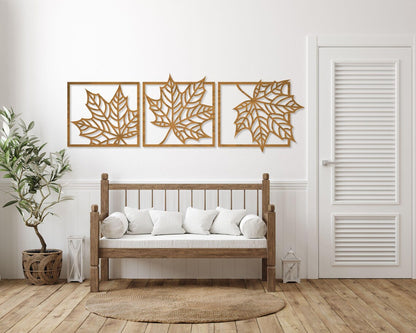 Leaf Wall Art | Maple Leaf Triptych | Minimalist Art | Nature Wall Art for Living Room
