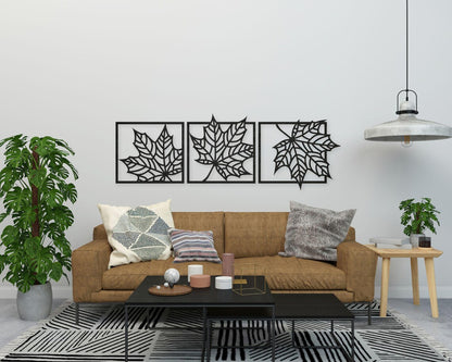 Leaf Wall Art | Maple Leaf Triptych | Minimalist Art | Nature Wall Art for Living Room