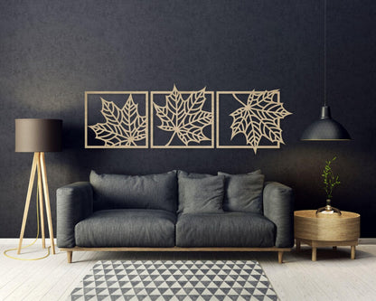 Leaf Wall Art | Maple Leaf Triptych | Minimalist Art | Nature Wall Art for Living Room