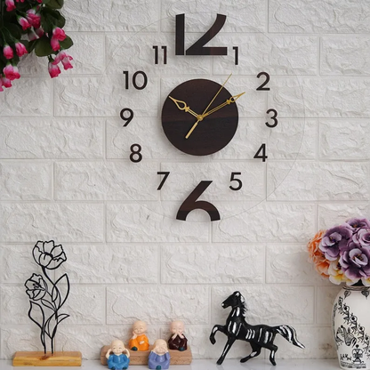 Contemporary Wall Clock with Bold Numbers and Wooden Finish