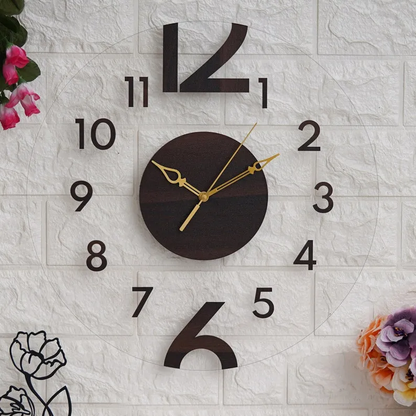 Contemporary Wall Clock with Bold Numbers and Wooden Finish